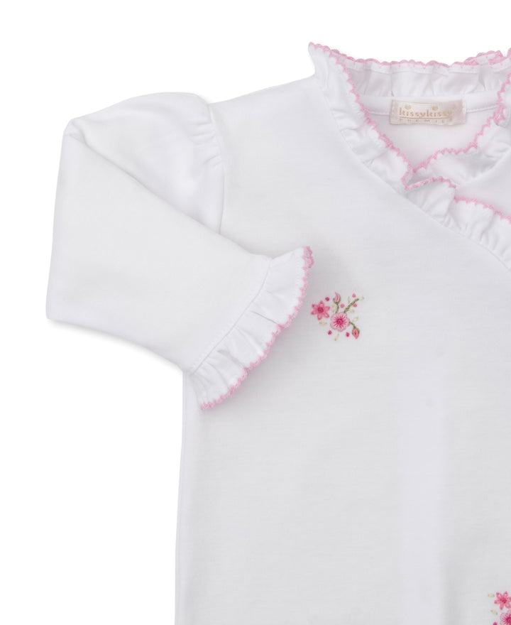SCE Rose Blooms White/Pink Hand Embroidered Footie