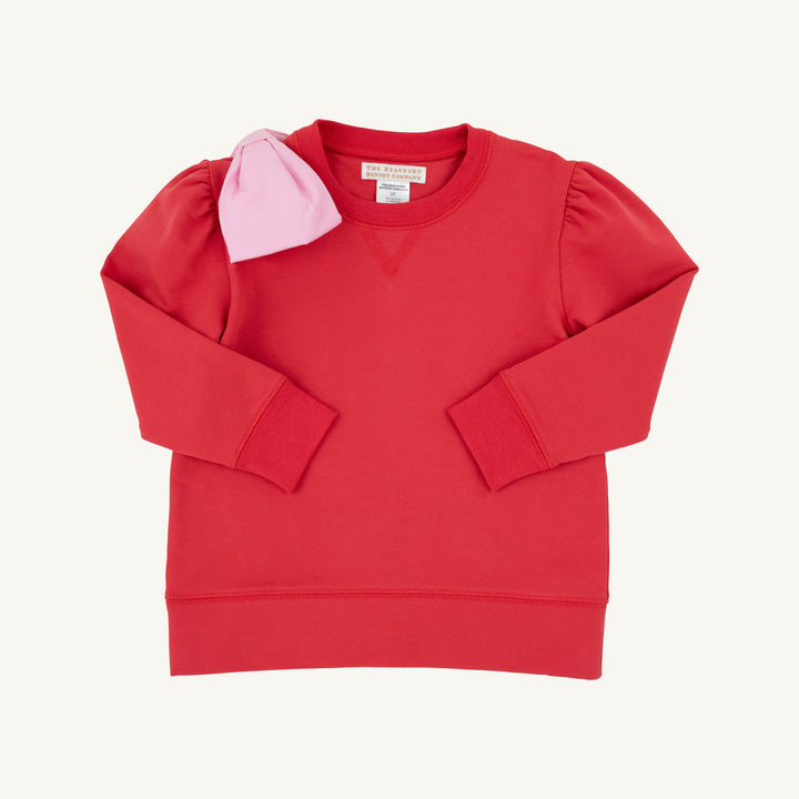 Puff Sleeve Cassidy Comfy Crewneck Richmond Red with Pier Party Pink Bow