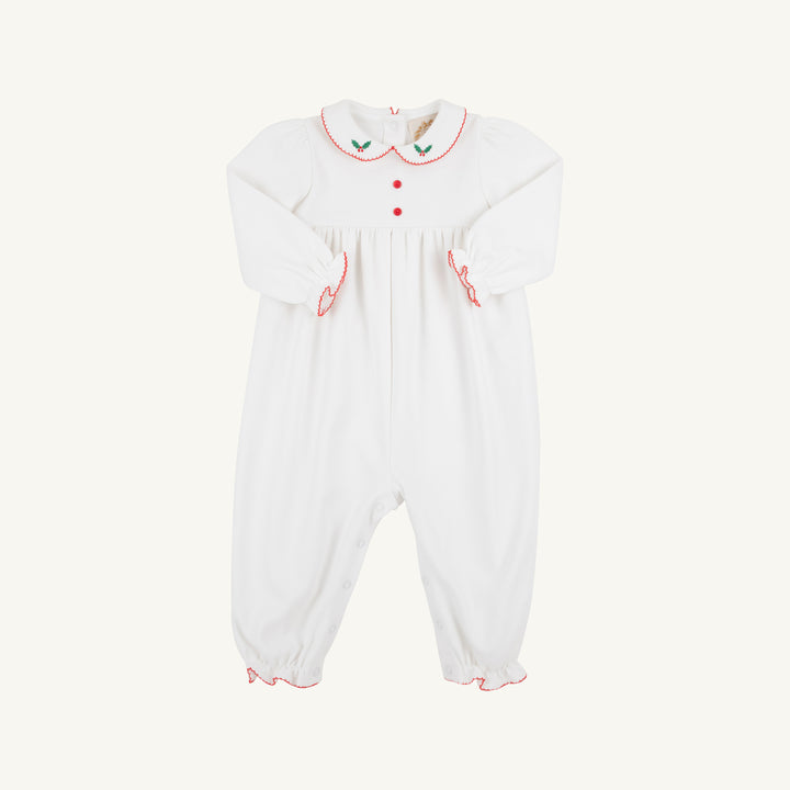 Long Sleeve Britt Romper Worth Ave White with Richmond Red &amp; Holly