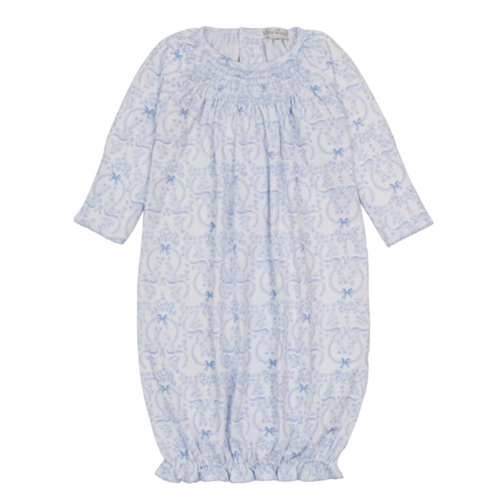 Delicate Blooming Bows Blue Smocked Printed Sack