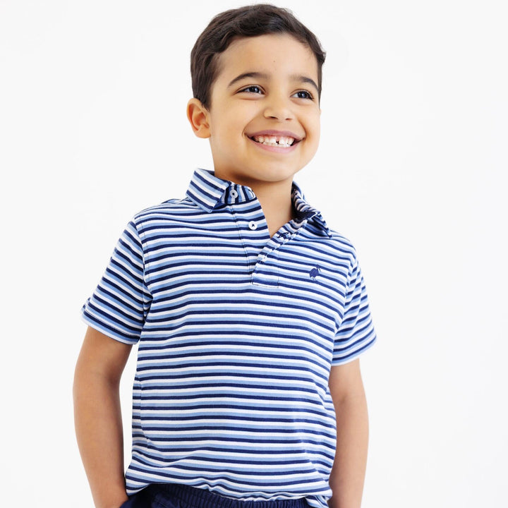 Prim &amp; Proper Polo &amp; Onesie - Sumner County Stripe (Barbados Blue)/Nantucket Navy