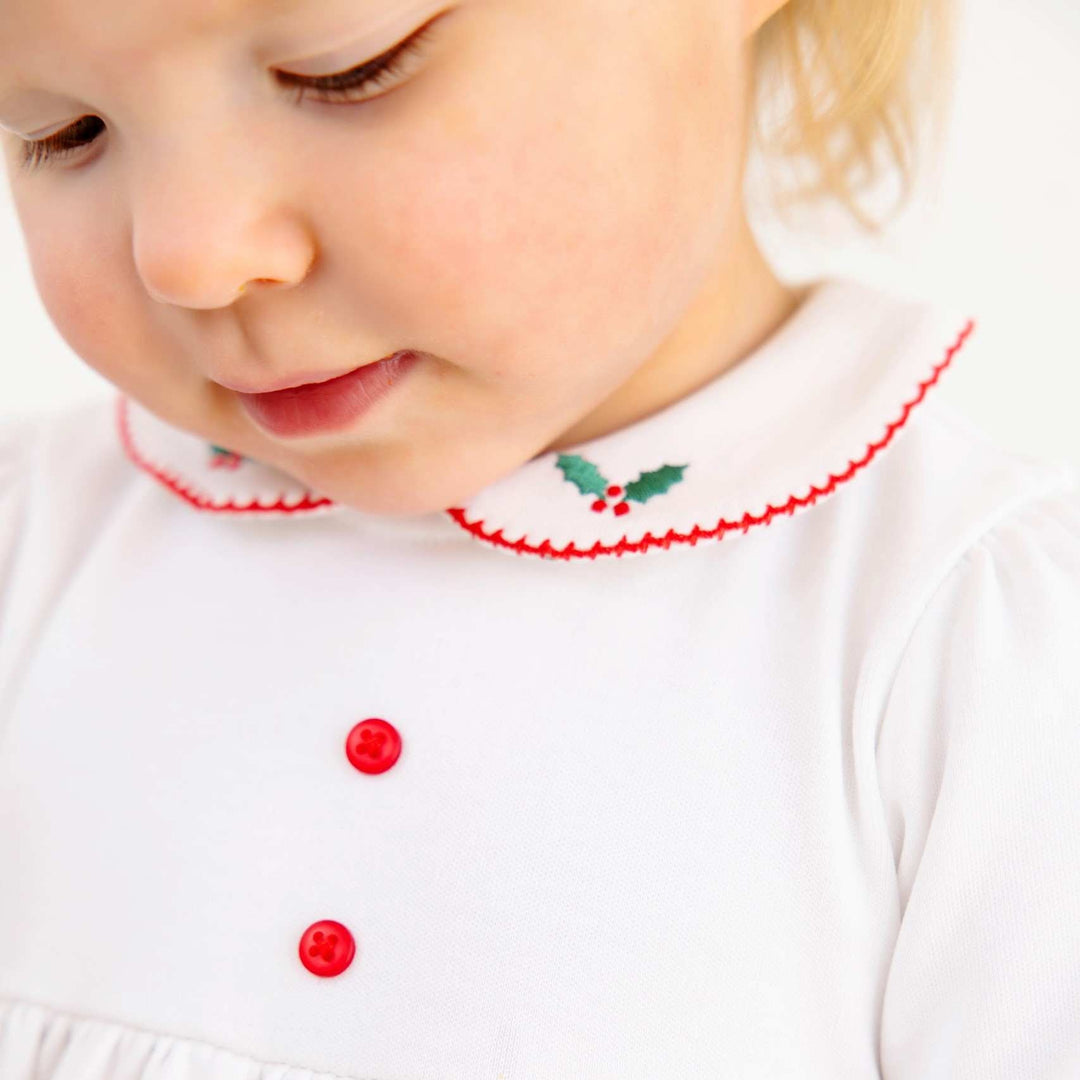 Long Sleeve Britt Romper Worth Ave White with Richmond Red &amp; Holly
