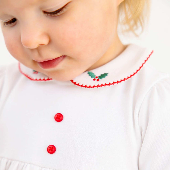 Long Sleeve Britt Romper Worth Ave White with Richmond Red &amp; Holly