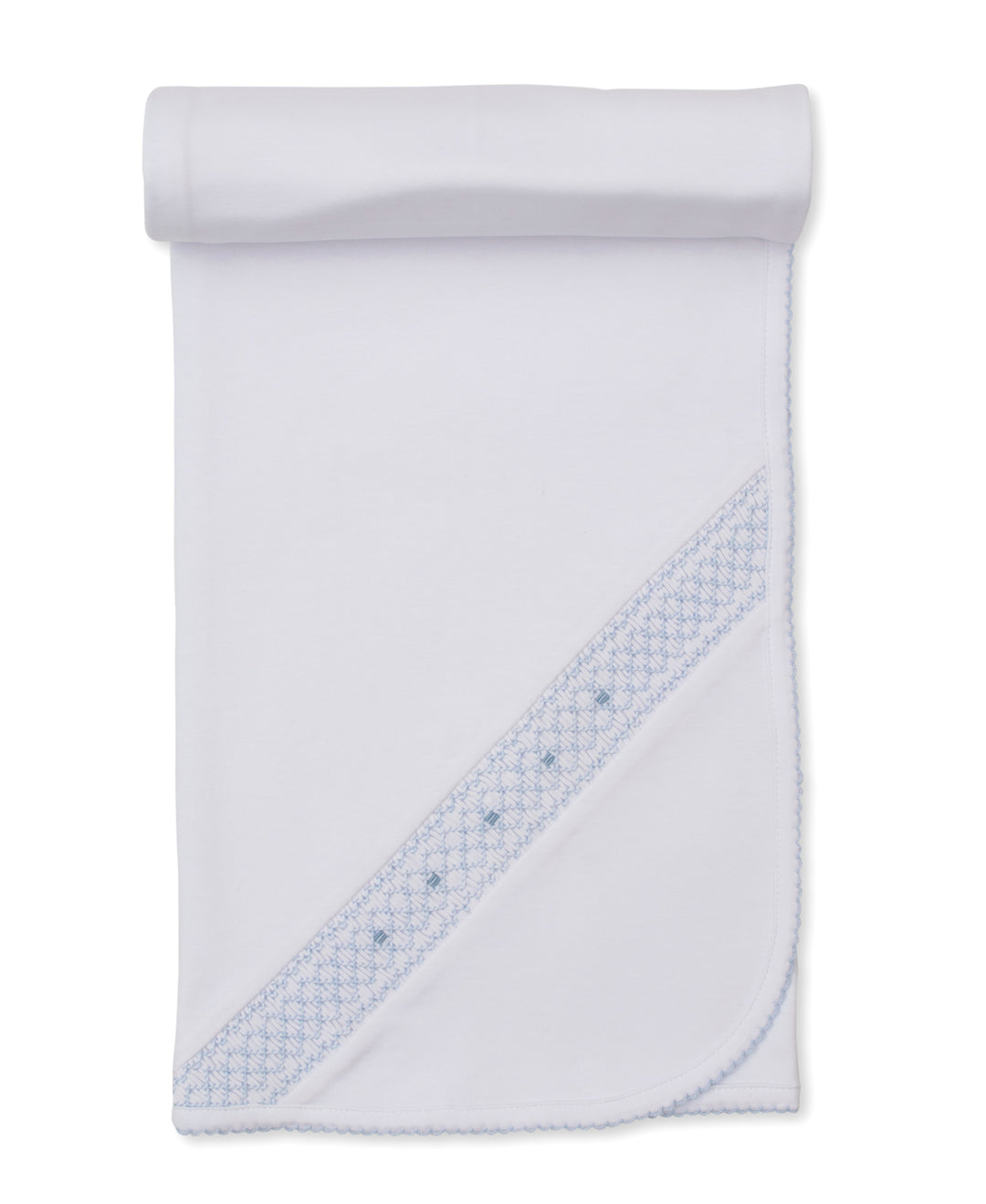 CLB Fall  White/Light Blue Blanket W/Hand Smocked