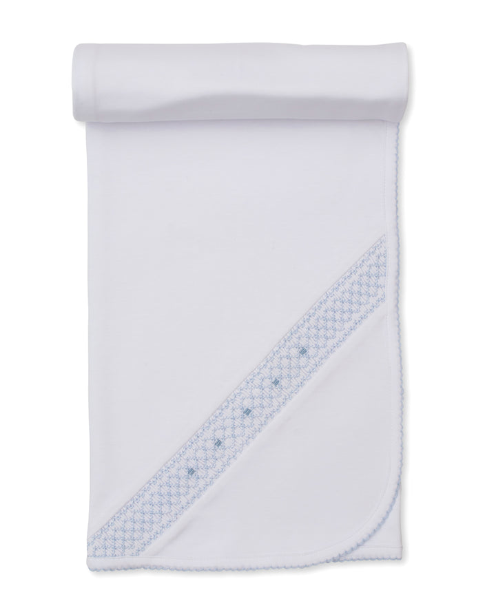 CLB Fall  White/Light Blue Blanket W/Hand Smocked