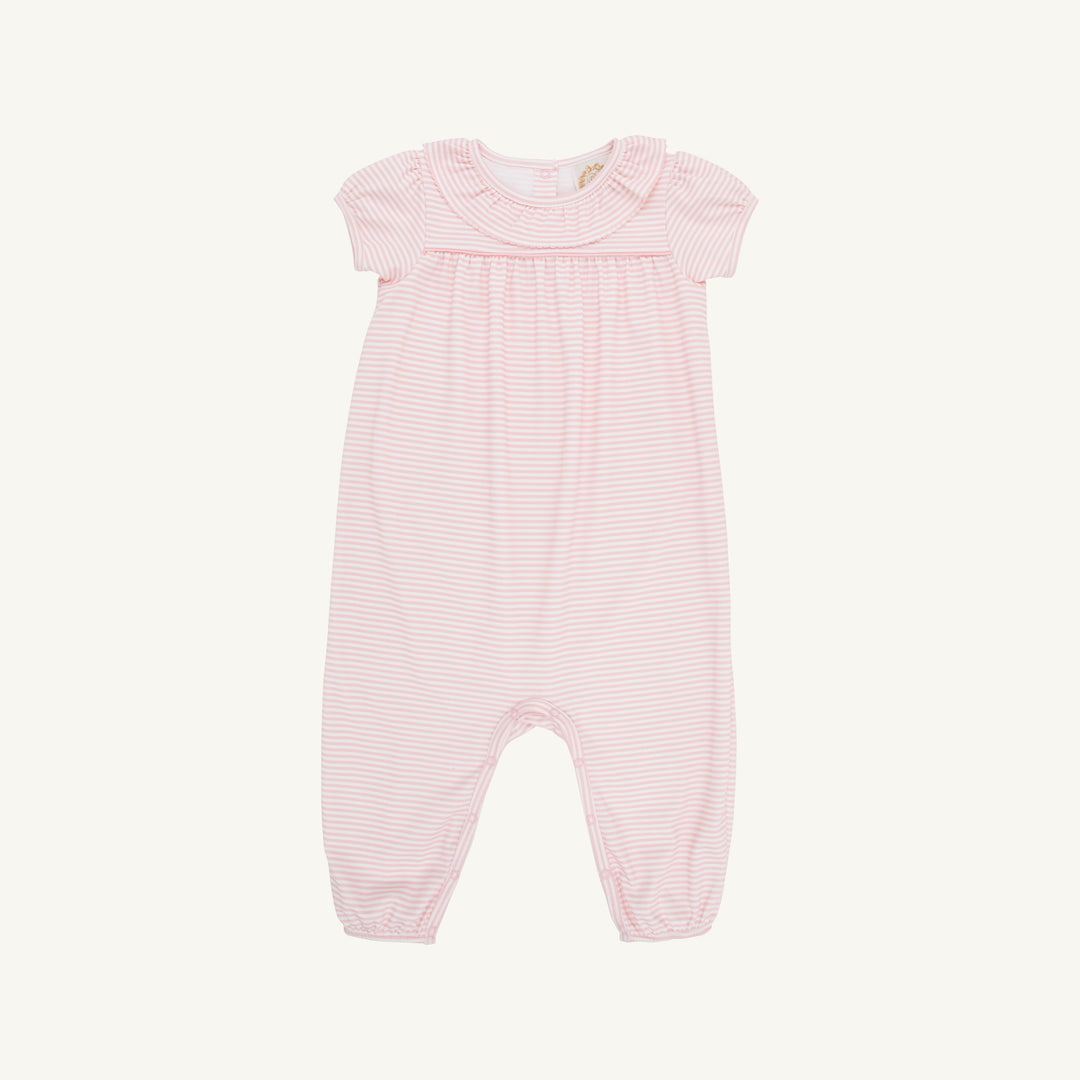 Short Sleeve Ramona Ruffle Romper Sandpearl Pink Stripe