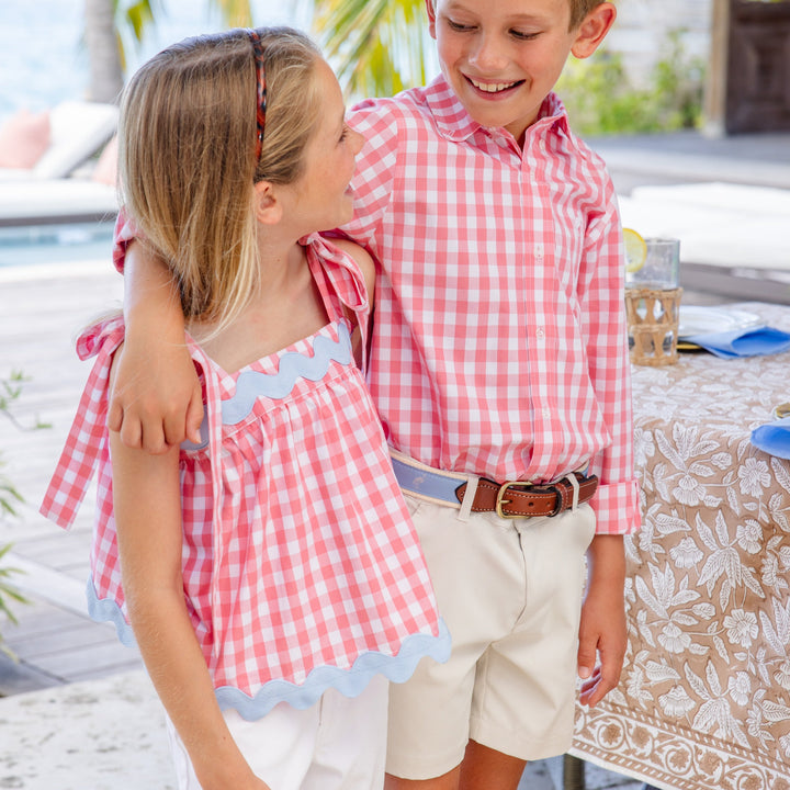 Tyler Tie Top Parrot Cay Coral Check with Beale Street Blue