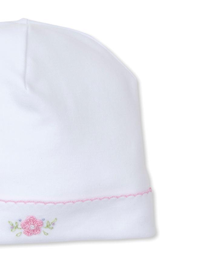 White/Pink Flower Bouquets Hat with Hand Embroidered