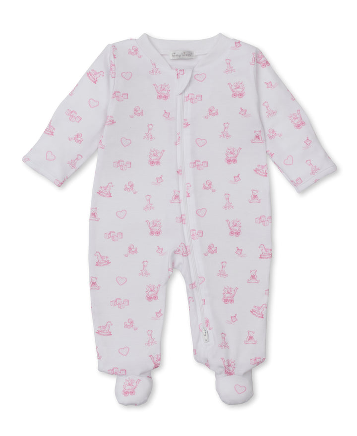 Pink Vintage Toy Treasures Footie W/Zip Print