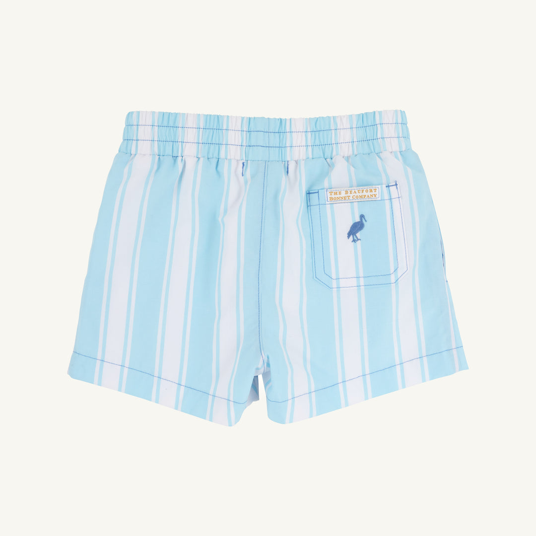 Sheffield Shorts Belhaven Blue Ticking Stripe with Wood Boat Blue