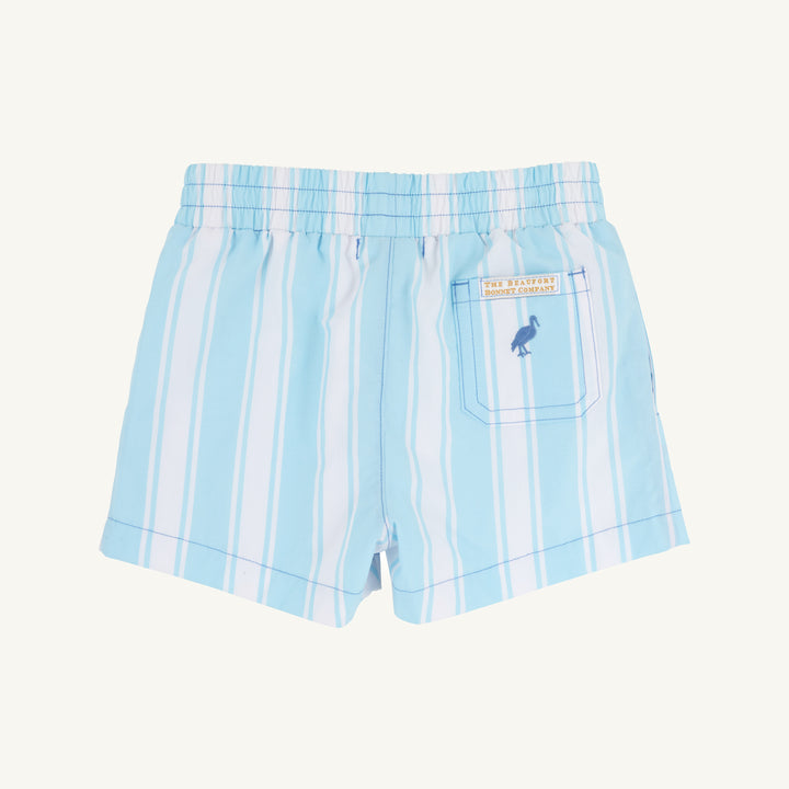 Sheffield Shorts Belhaven Blue Ticking Stripe with Wood Boat Blue
