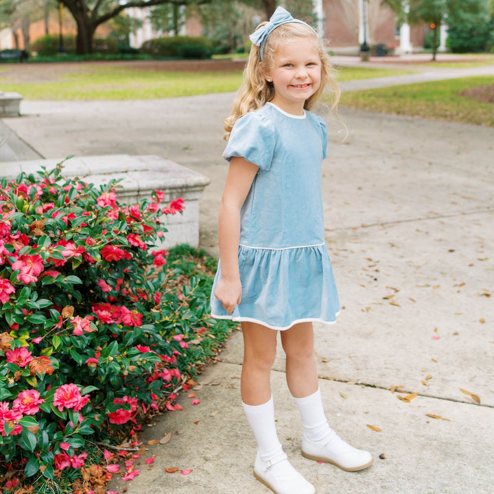 Harper Dress Beaufort Blue Velvet, Winter White Velvet