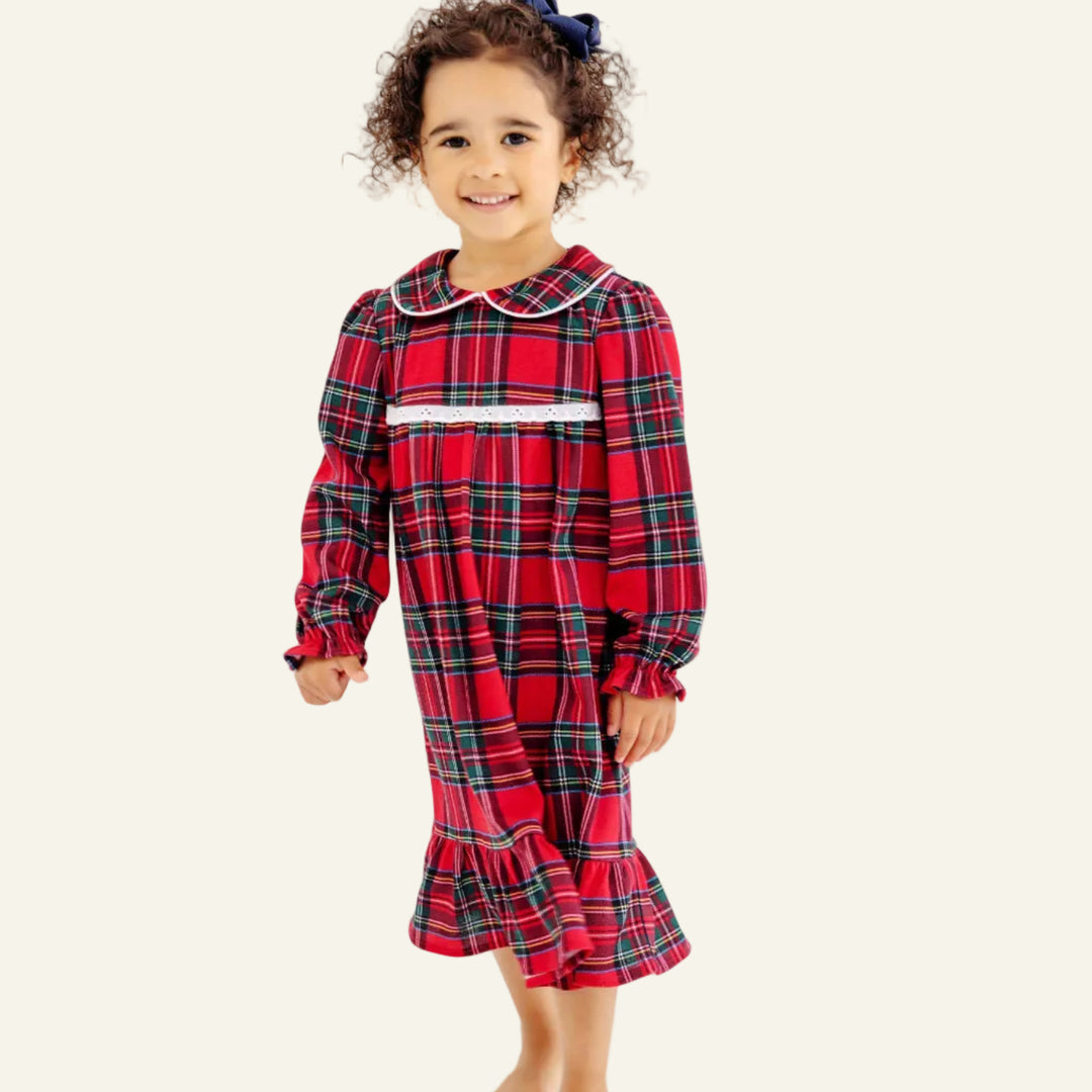 Goldie Locks Gown - Polyester Interlock Society Prep Plaid with Worth Ave White