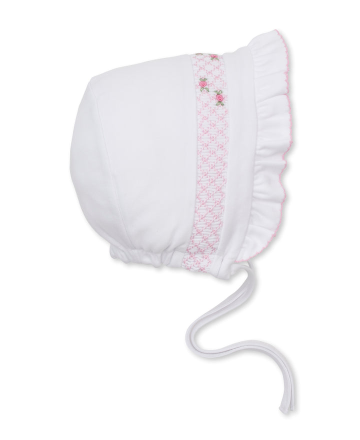 CLB Fall White/Pink Bonnet with Hand Smocked