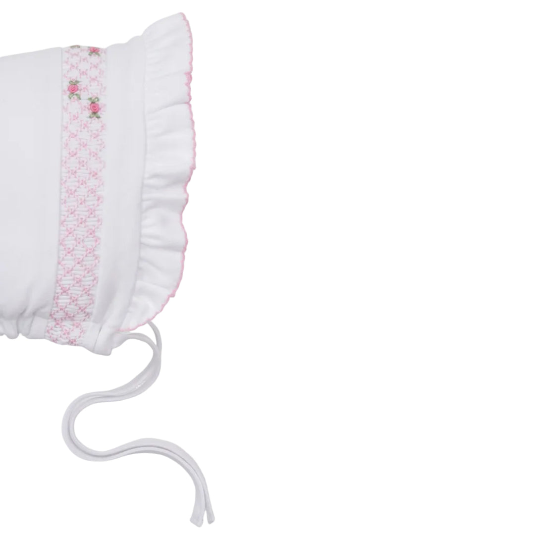 CLB Fall White/Pink Bonnet with Hand Smocked