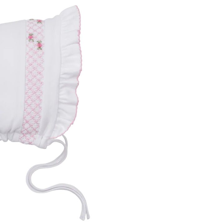 CLB Fall White/Pink Bonnet with Hand Smocked