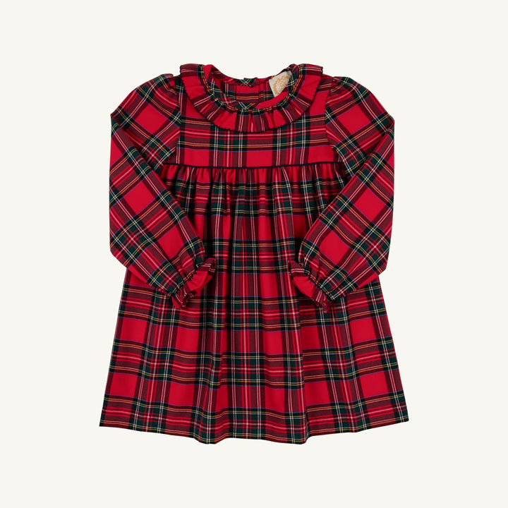 Long Sleeve Ramona Ruffle Dress Society Prep Plaid with Worth Ave White