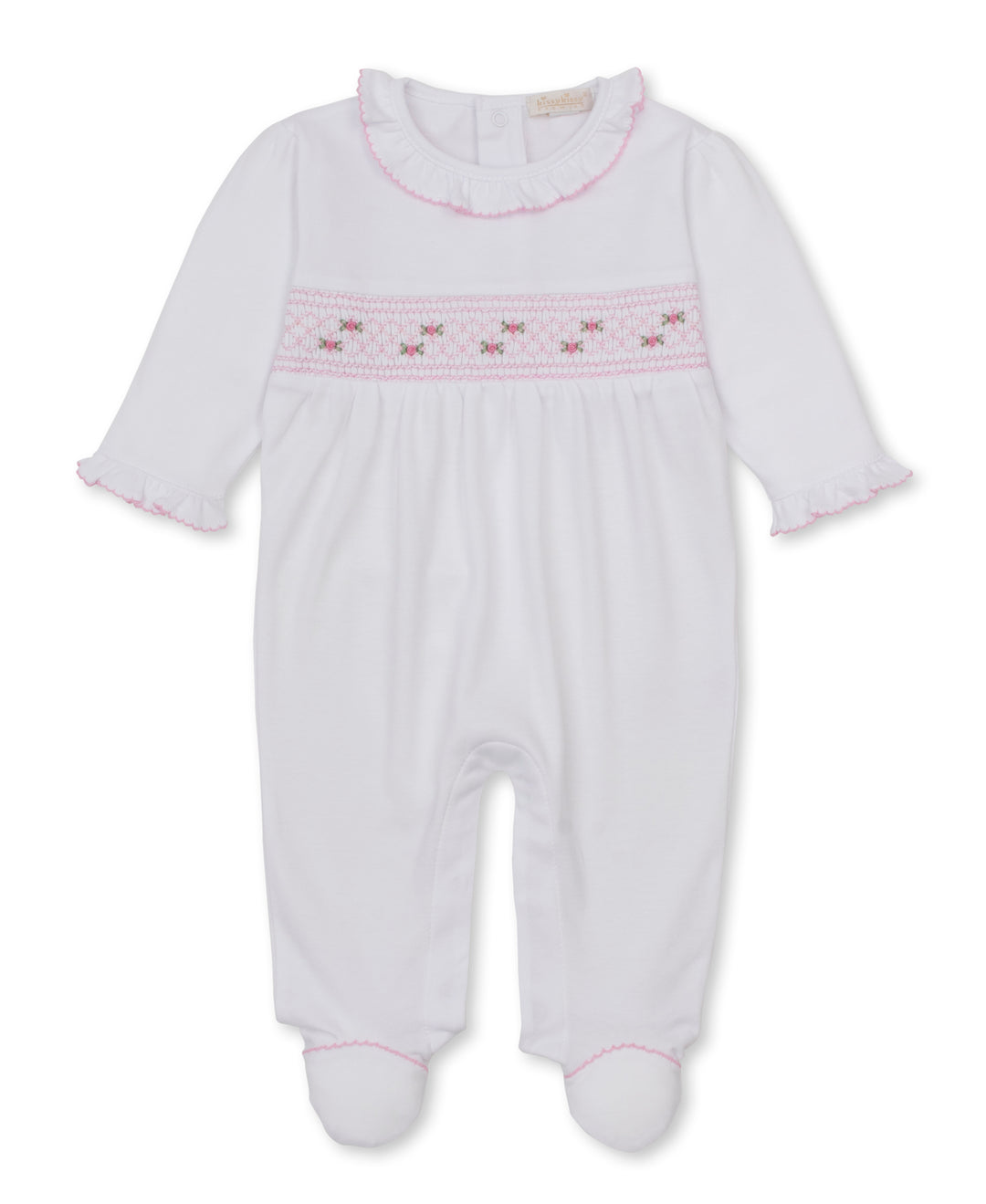 CLB Fall White/Pink Footie W/Hand Smocked