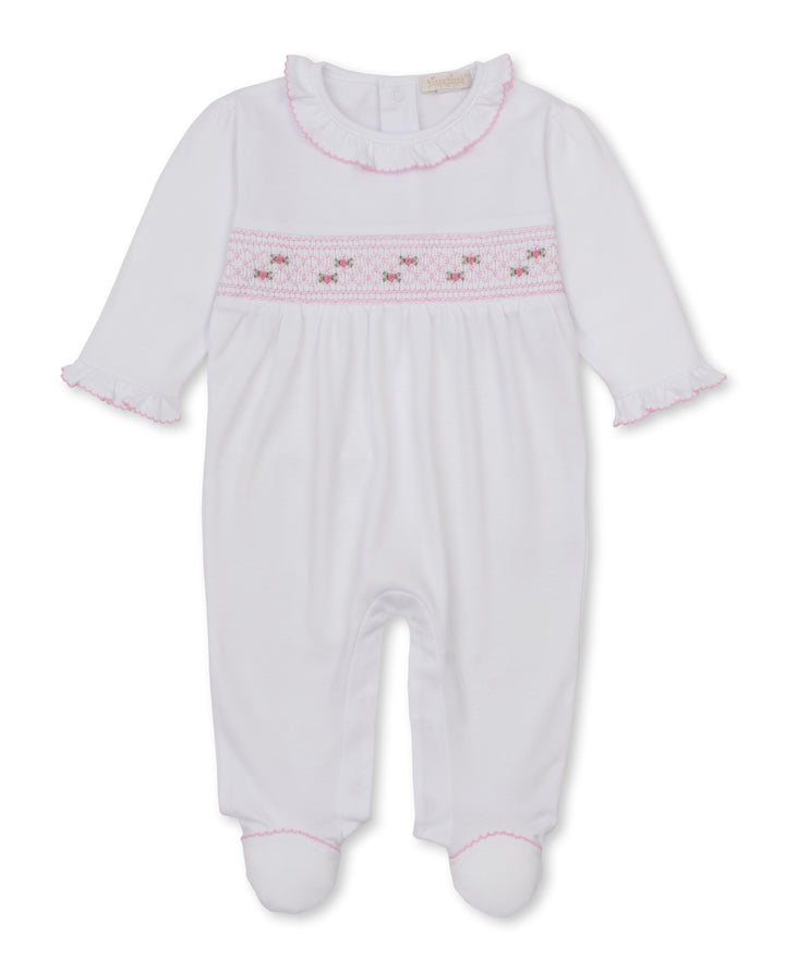 CLB Fall White/Pink Footie W/Hand Smocked