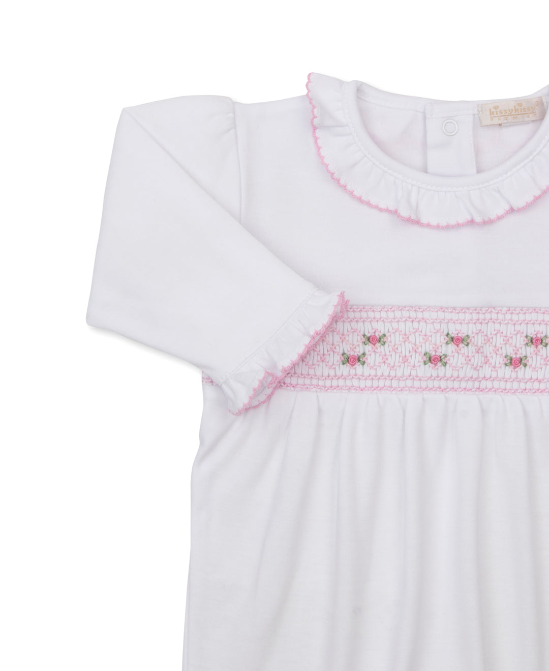 CLB Fall White/Pink Footie W/Hand Smocked