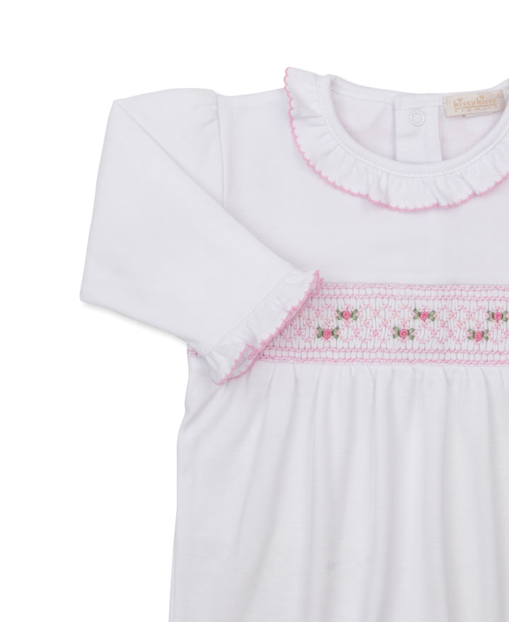 CLB Fall White/Pink Footie W/Hand Smocked