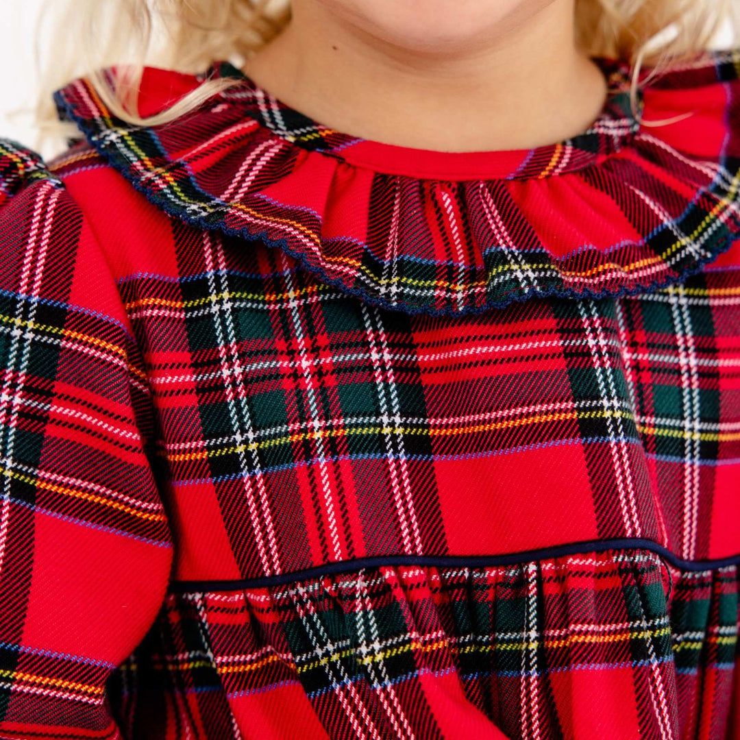 Long Sleeve Ramona Ruffle Dress Society Prep Plaid with Worth Ave White