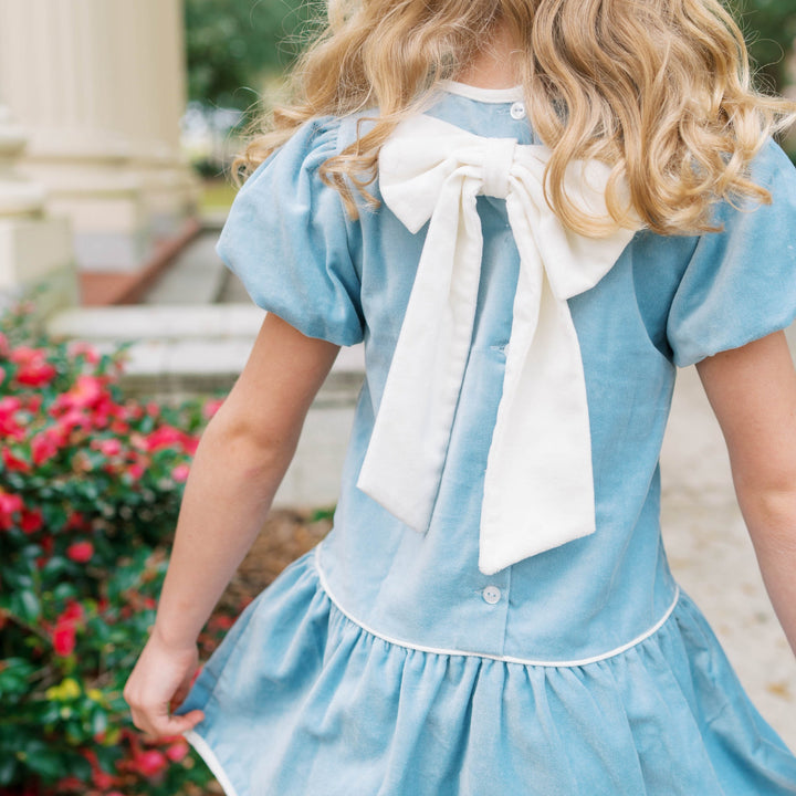 Harper Dress Beaufort Blue Velvet, Winter White Velvet