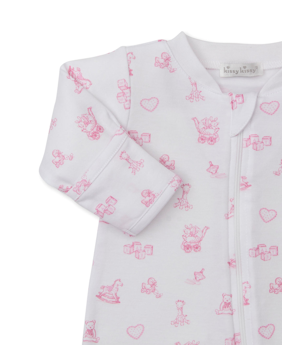 Pink Vintage Toy Treasures Footie W/Zip Print