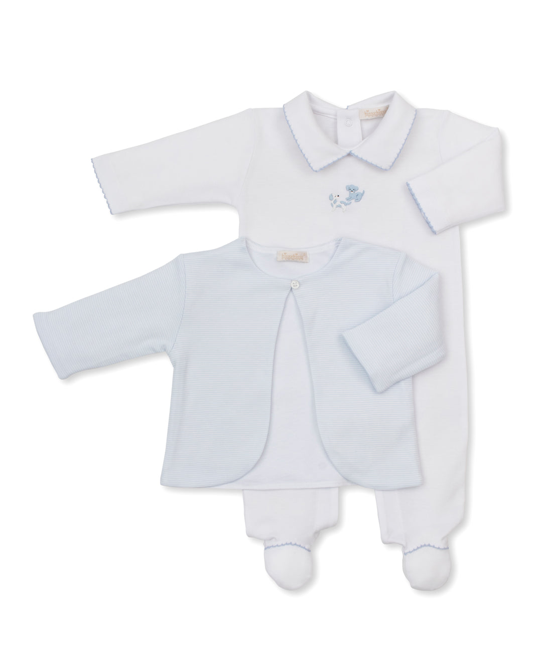 Premier Puppy Paws Blue Stripe Hand Embroidered Footie &amp; Jacket Set