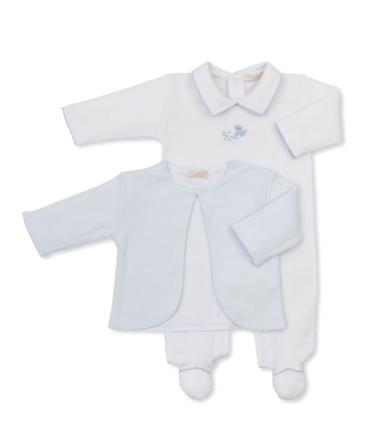 Premier Puppy Paws Blue Stripe Hand Embroidered Footie &amp; Jacket Set