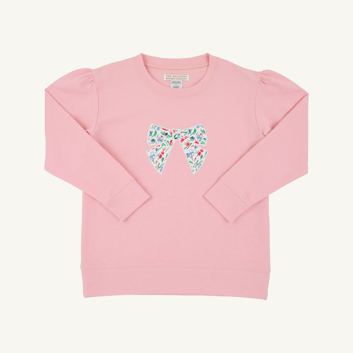 Puff Sleeve Cassidy Comfy Crewneck Sandpearl Pink with Fair St Floral Bow