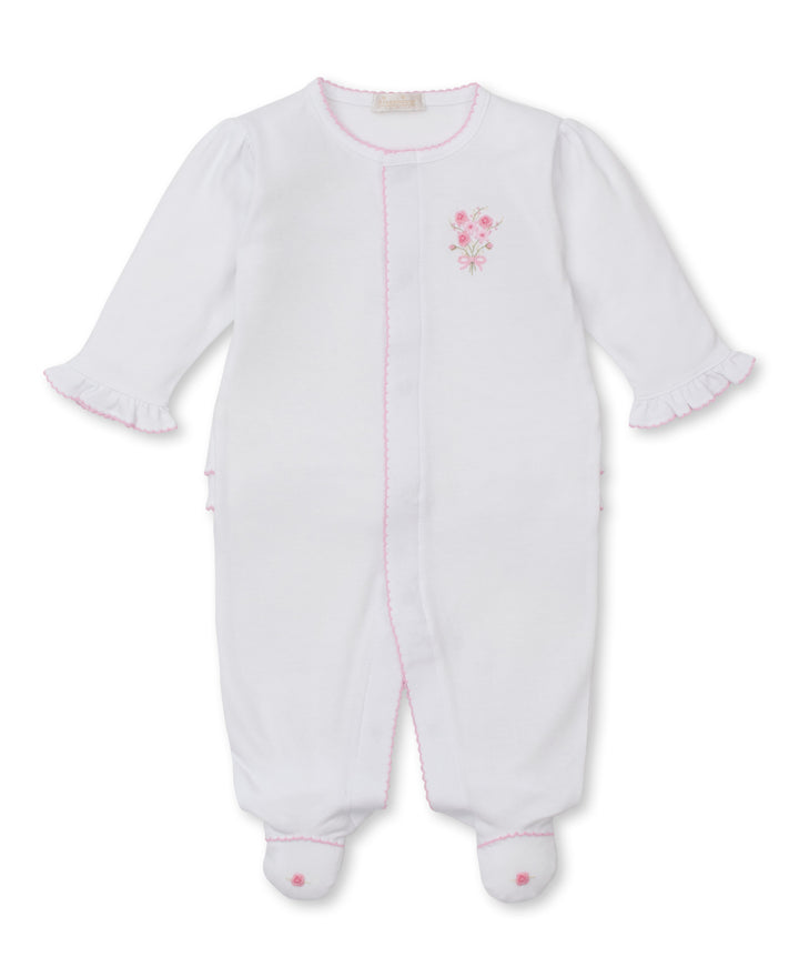 Premier Old English Roses White/Pink Hand Embroidered Footie