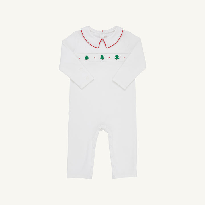 Samuel Smocked Romper Worth Ave White with Richmond Red &amp; Christmas Trees