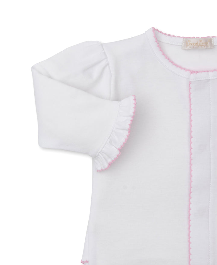 Premier Old English Roses White/Pink Hand Embroidered Footie