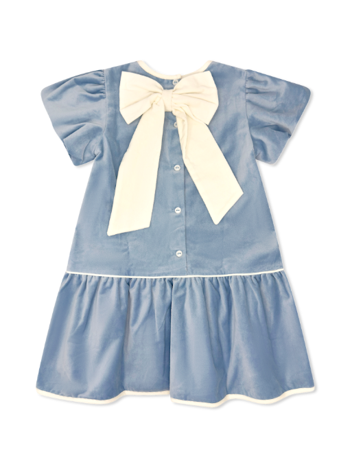 Harper Dress Beaufort Blue Velvet, Winter White Velvet