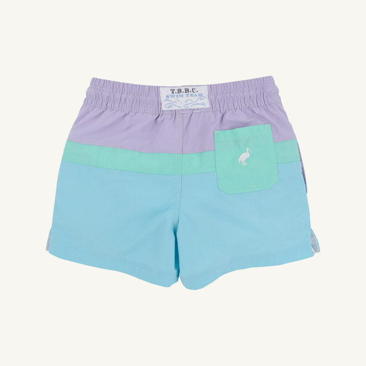 Country Club Colorblock Trunks Lauderdale Lavender Turks Teal and Belhaven Blue