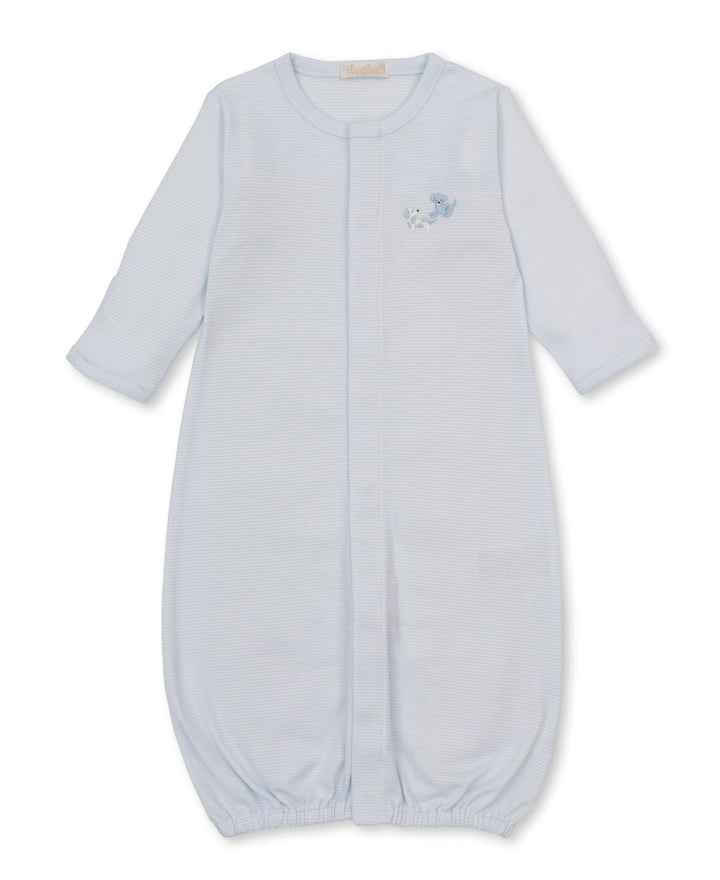 Premier Puppy Paws Blue Hand Embroidered Stripe Convertible Gown