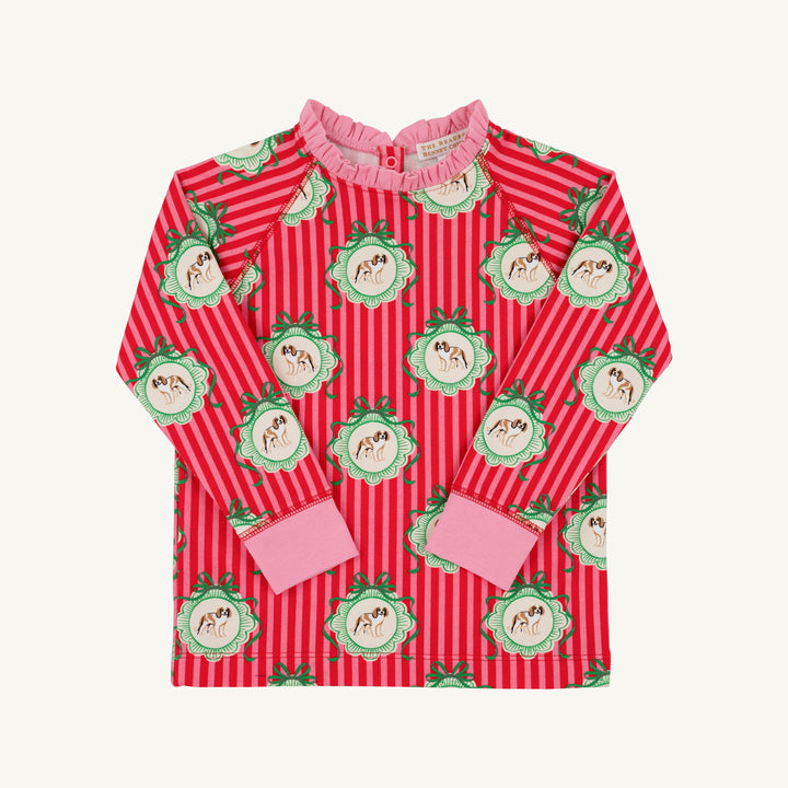 Cassidy Comfy Crewneck - Ruffle Distinguished Doggies with Hamptons Hot Pink