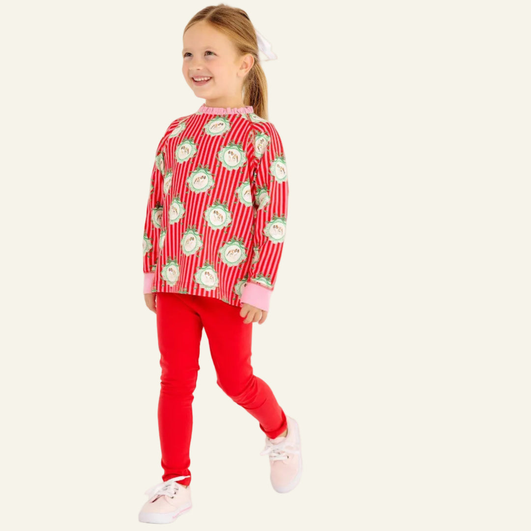 Cassidy Comfy Crewneck - Ruffle Distinguished Doggies with Hamptons Hot Pink
