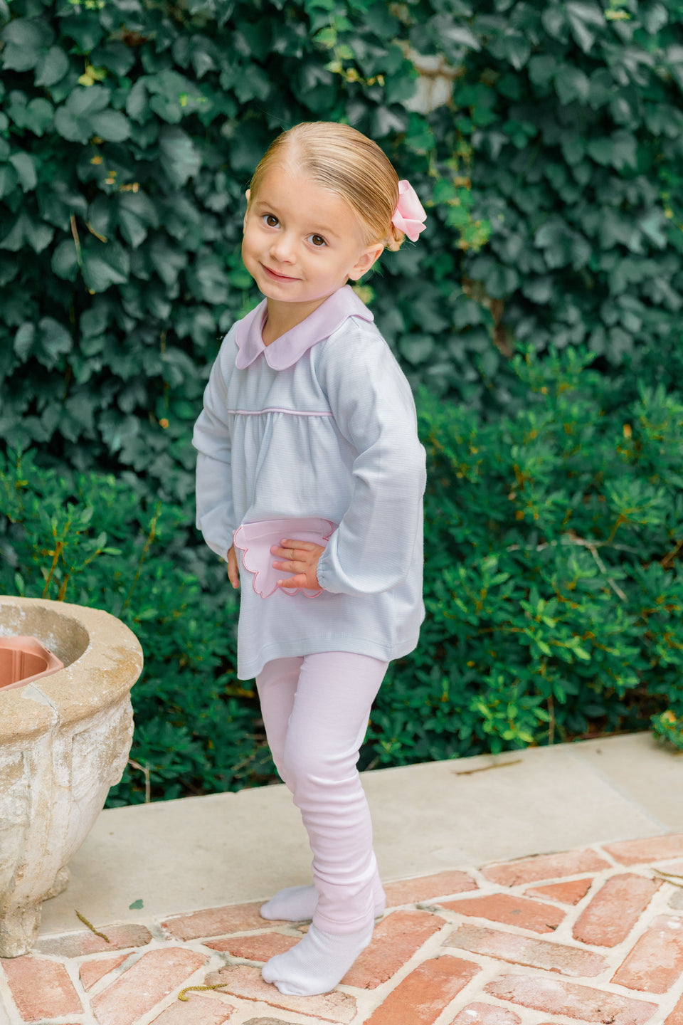 Long Sleeve Scallop Pocket Tunic Set