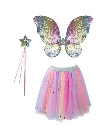 Rainbow Sequins Skirt, Wings, &amp; Wand