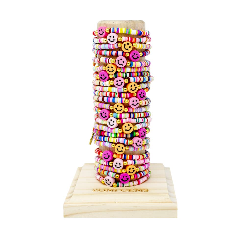 Happy Face Stretchy Rainbow Disk Bracelet Tower