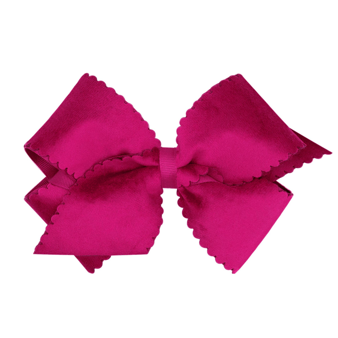 King Grosgrain Hair Bow with Scalloped Edge Faux Velvet Overlay