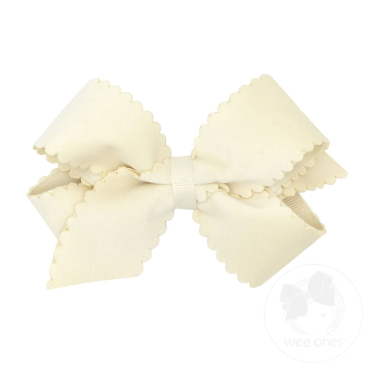 Medium Grosgrain Hair Bow with Scalloped Edge Faux Velvet Overlay