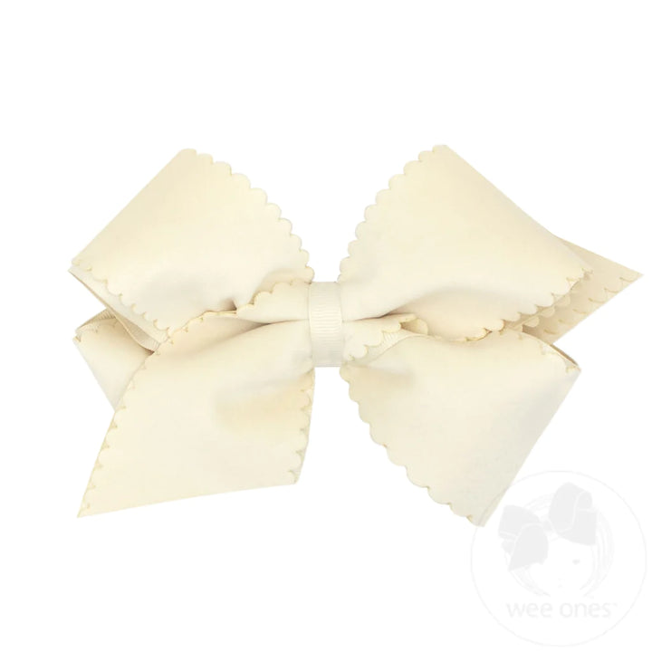 King Grosgrain Hair Bow with Scalloped Edge Faux Velvet Overlay