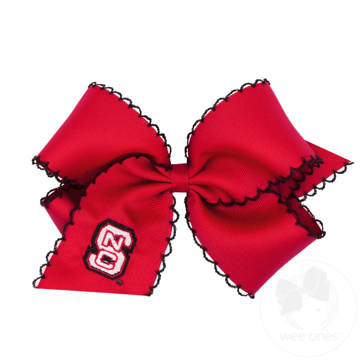 King Grosgrain Hair Bow with Moonstitch Edge and Embroidered Collegiate Logo