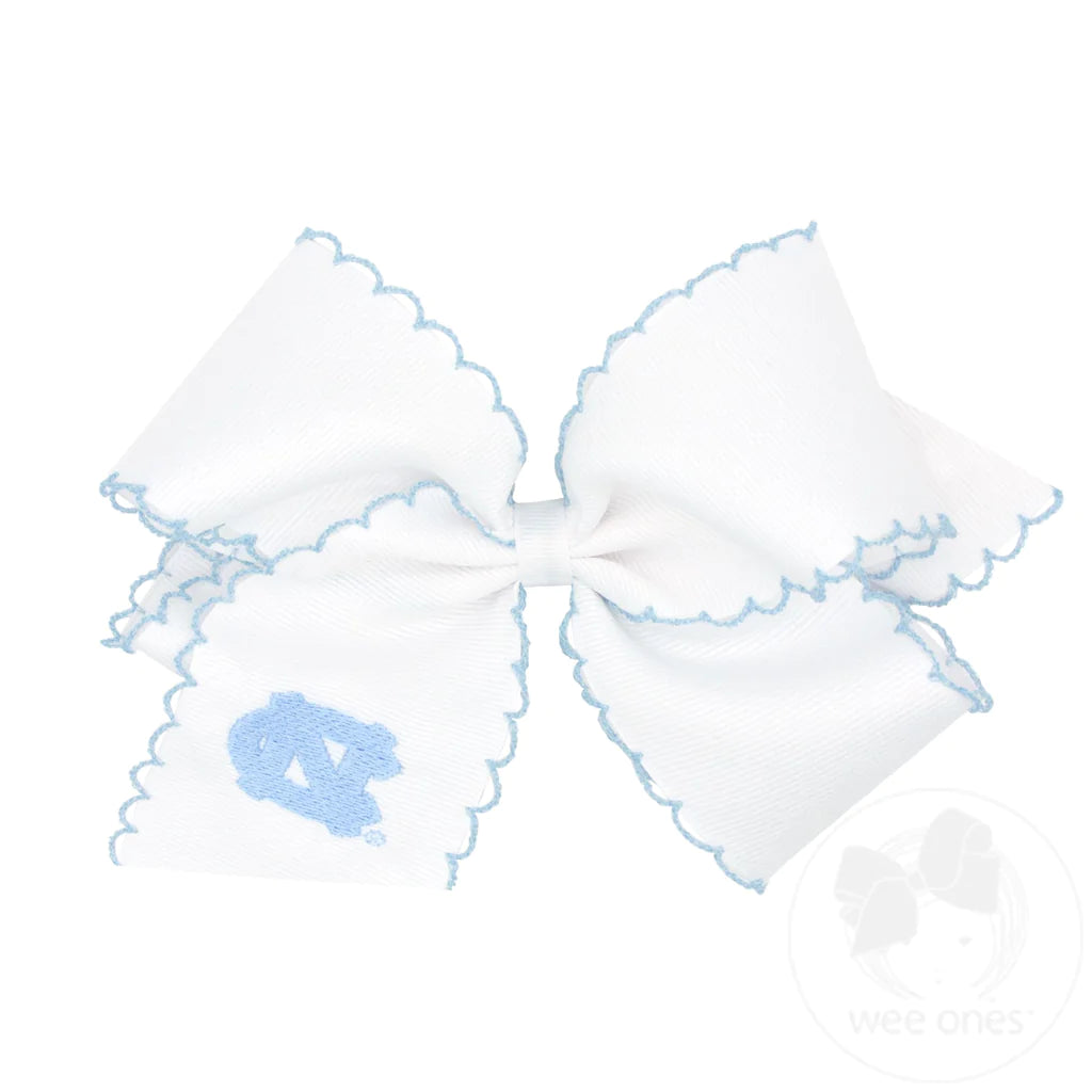 King Grosgrain Hair Bow with Moonstitch Edge and Embroidered Collegiate Logo