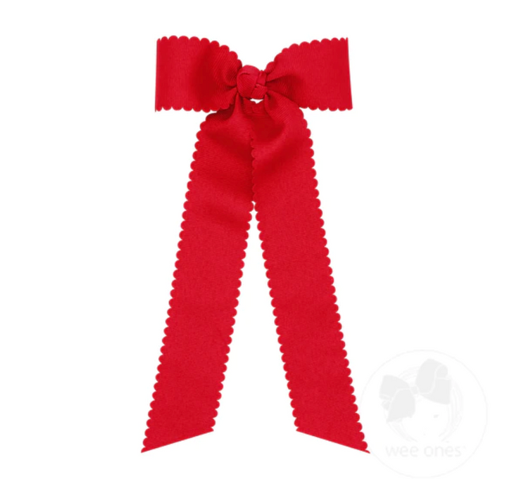 Medium Scalloped Grossgrain Bow with Tails - Various Colors