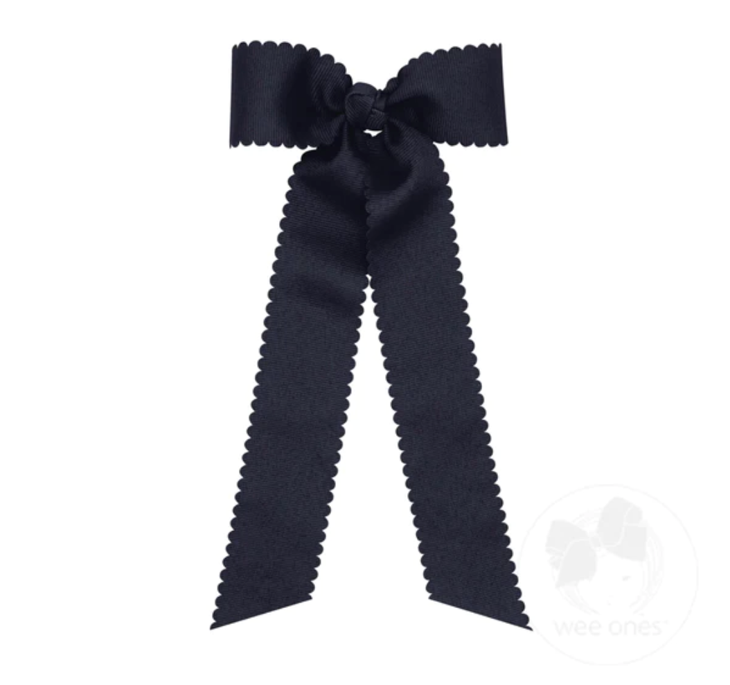 Medium Scalloped Grossgrain Bow with Tails - Various Colors
