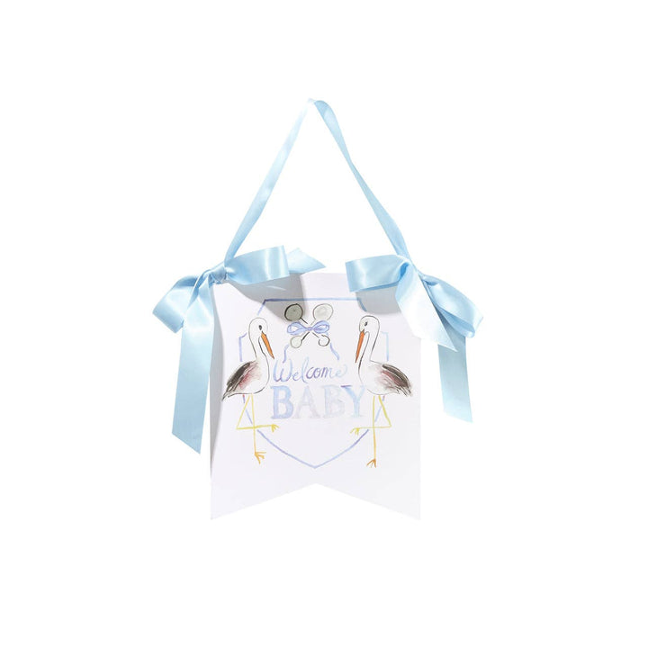 Over the Moon Gift - "Welcome Baby" Stork Hanger: Blue
